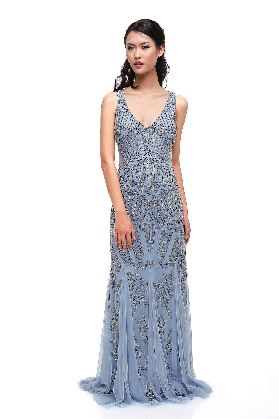 Adrianna Papell Blue Beaded Gown ...